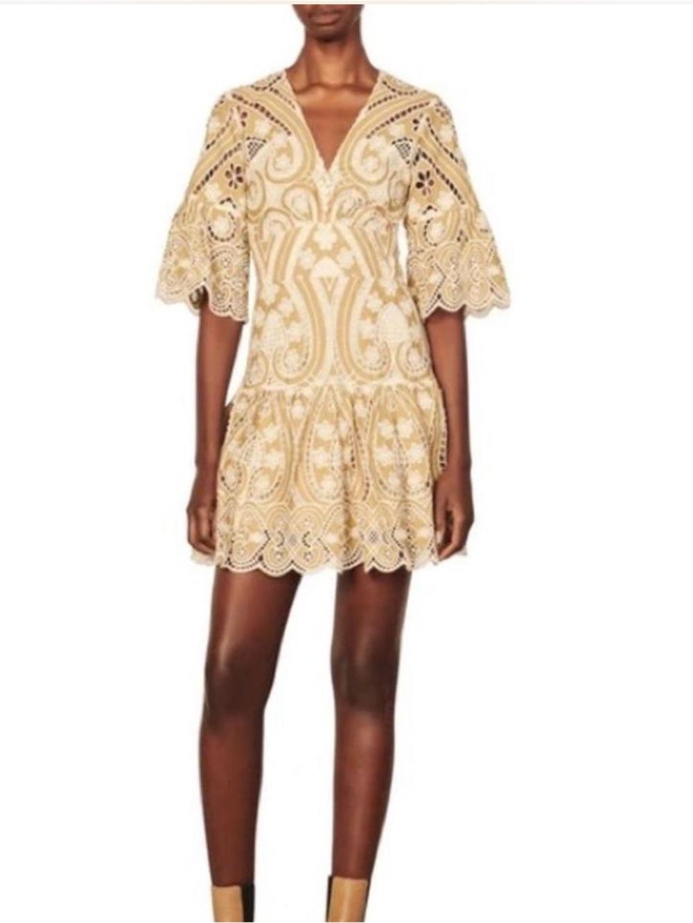 Gold Lace V-Neck Short Dress